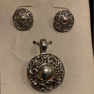 icon collection silver tone earrings pendant set